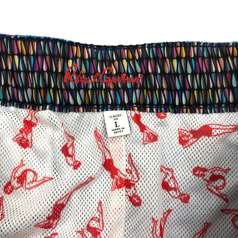 Robert Graham Paradise Garage Fauna Swim Shorts Blue Tropical Mens L